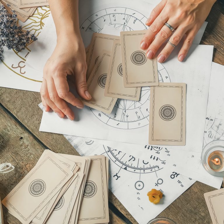 Astrology. Astrologer calculates natal chart and makes a forecast of fate.Tarot cards,